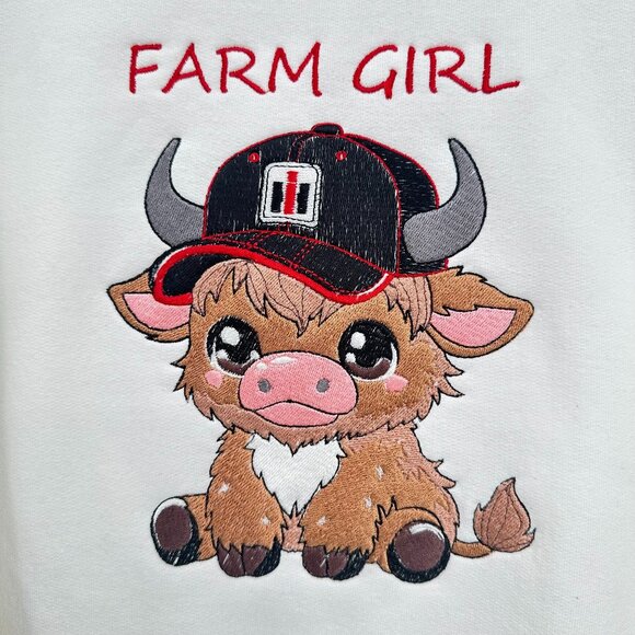 Highland Cow HOODIE Case IH Farm Girl Embroidered Adult Unisex Hooded Sweatshirt - Picture 1 of 2